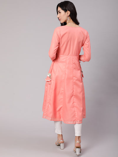 Peach Yoke Embroidered Anarkali