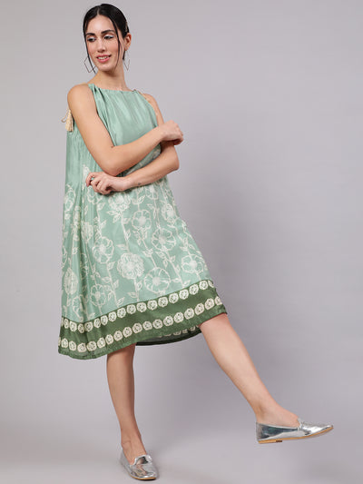 Green Floral Digital Print Dress