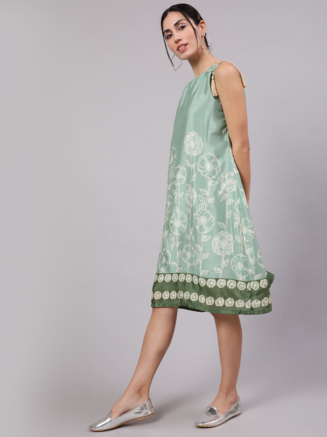 Green Floral Digital Print Dress
