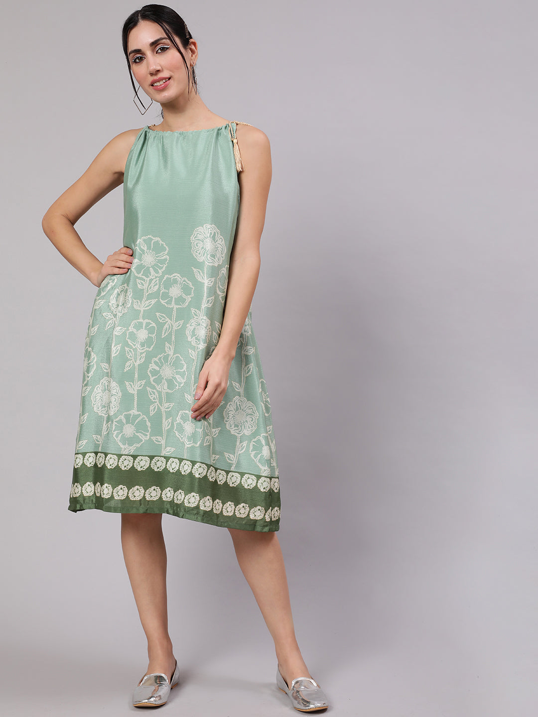 Green Floral Digital Print Dress