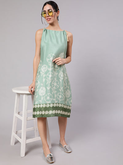 Green Floral Digital Print Dress