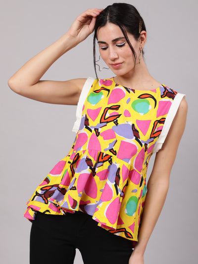 Yellow Printed Gathered Top