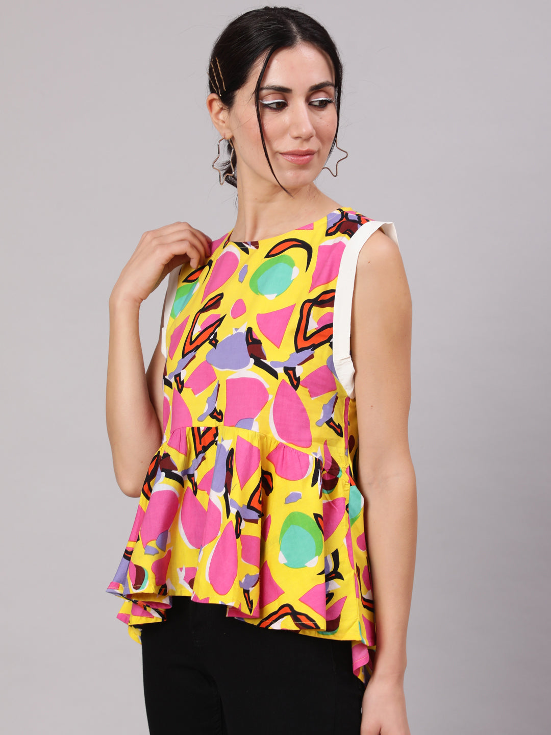 Yellow Printed Gathered Top