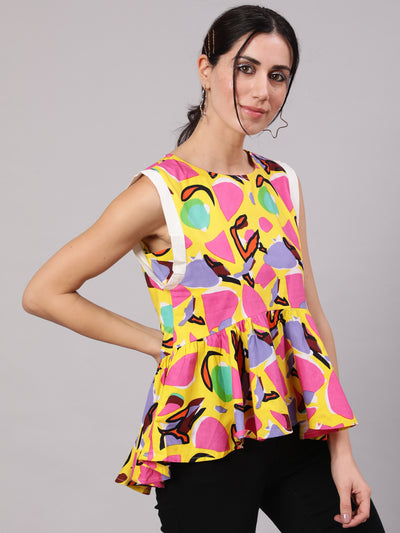 Yellow Printed Gathered Top