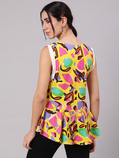 Yellow Printed Gathered Top