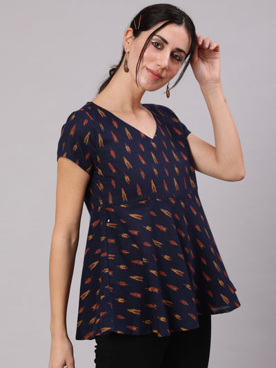Navy Blue Ikat Design Top
