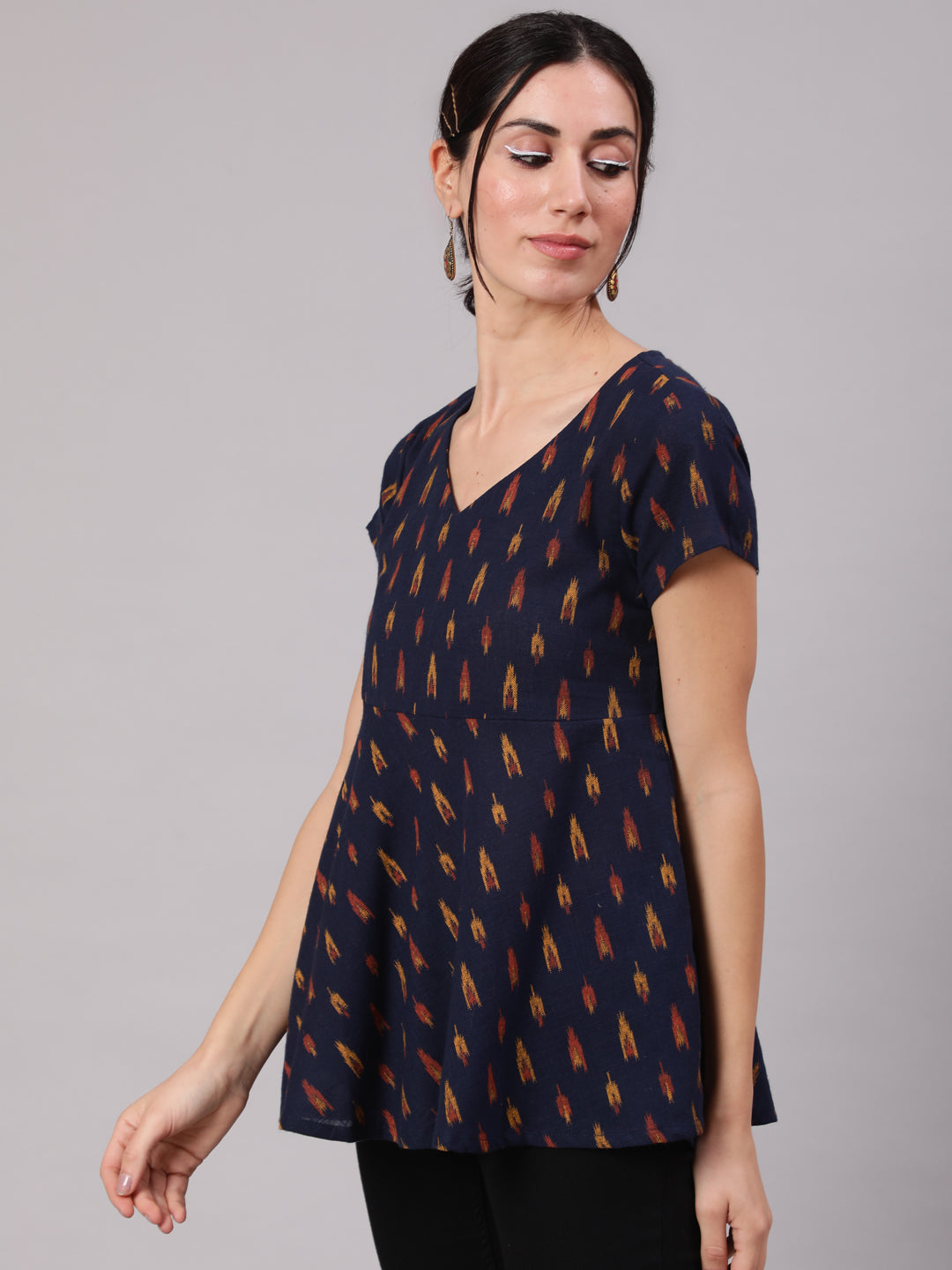 Navy Blue Ikat Design Top