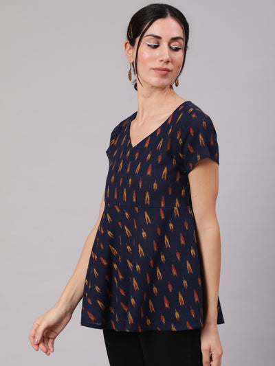 Navy Blue Ikat Design Top