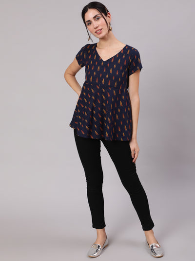 Navy Blue Ikat Design Top