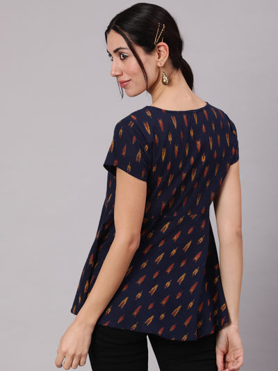 Navy Blue Ikat Design Top