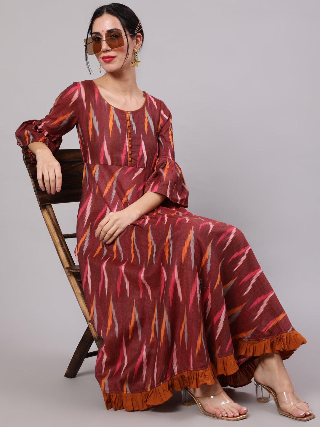Maroon Ikat Design Anarkali