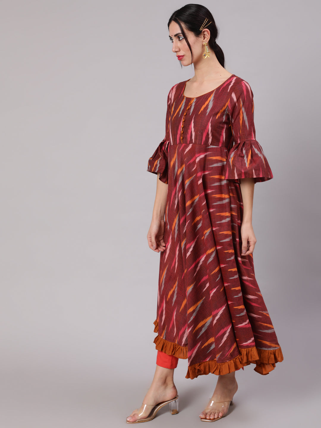 Maroon Ikat Design Anarkali