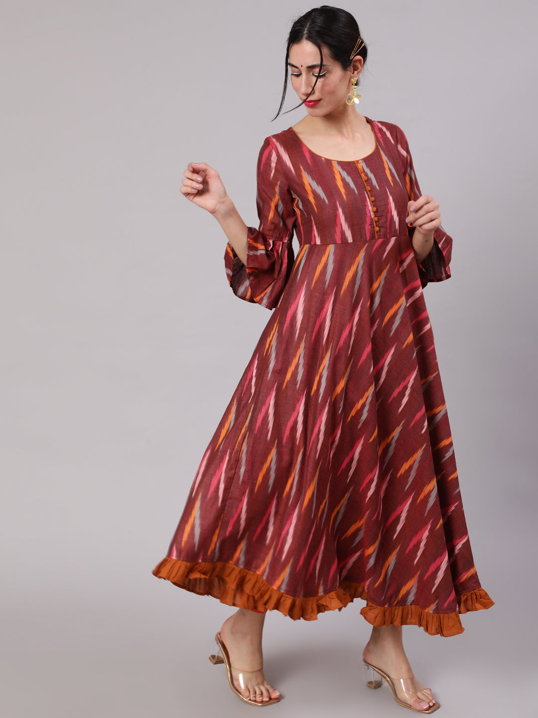 Maroon Ikat Design Anarkali