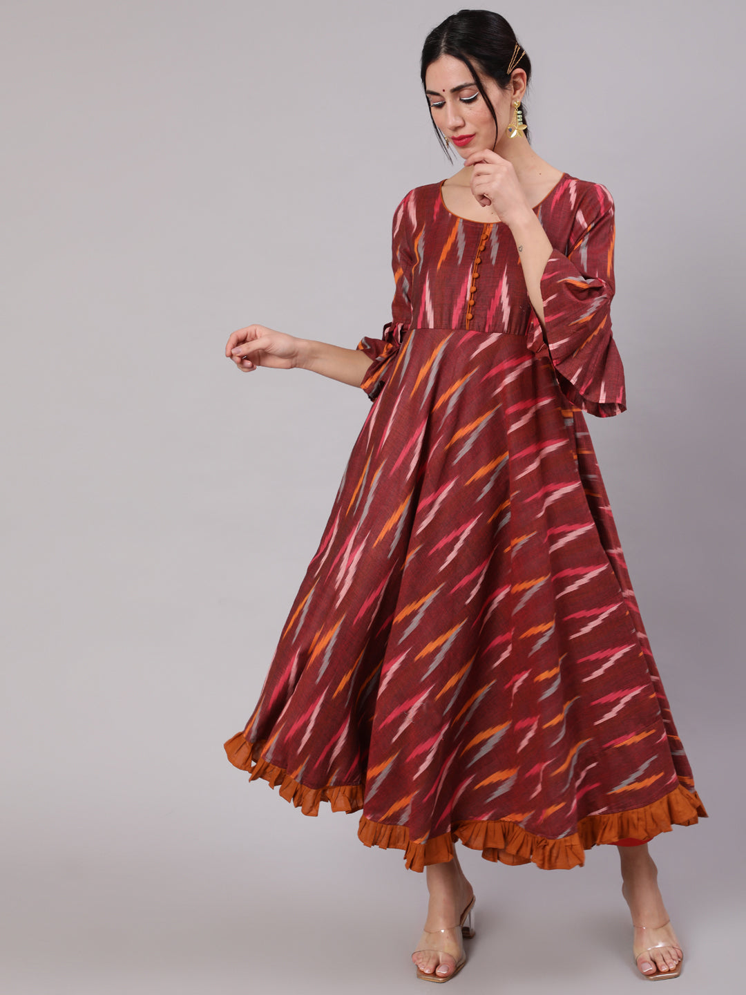 Maroon Ikat Design Anarkali