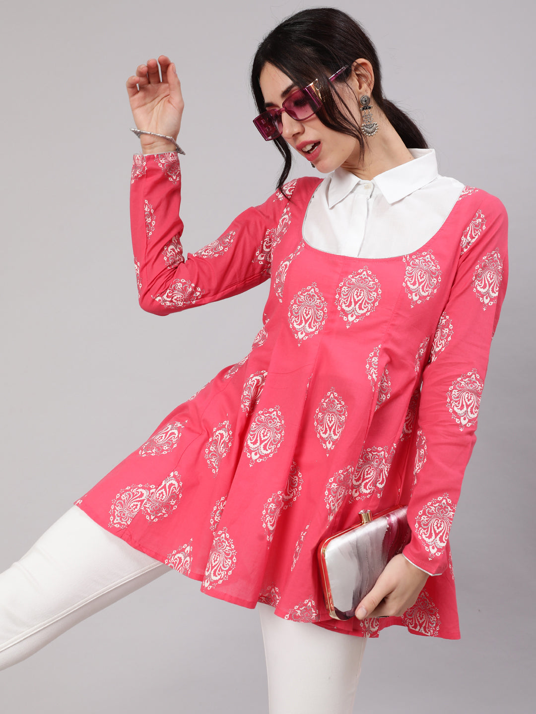 Pink & White Printed Tunic