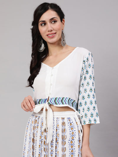 White Block Print Top