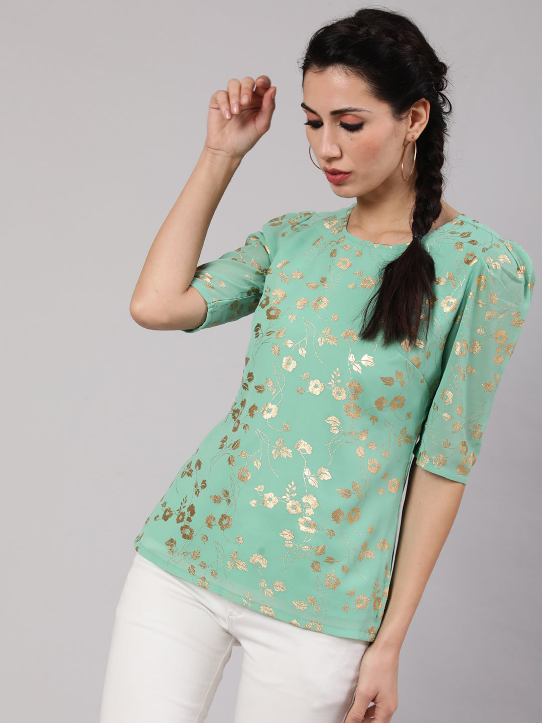 Sea Green Foil Print Top
