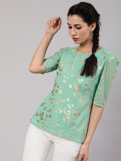 Sea Green Foil Print Top