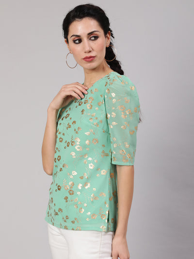 Sea Green Foil Print Top