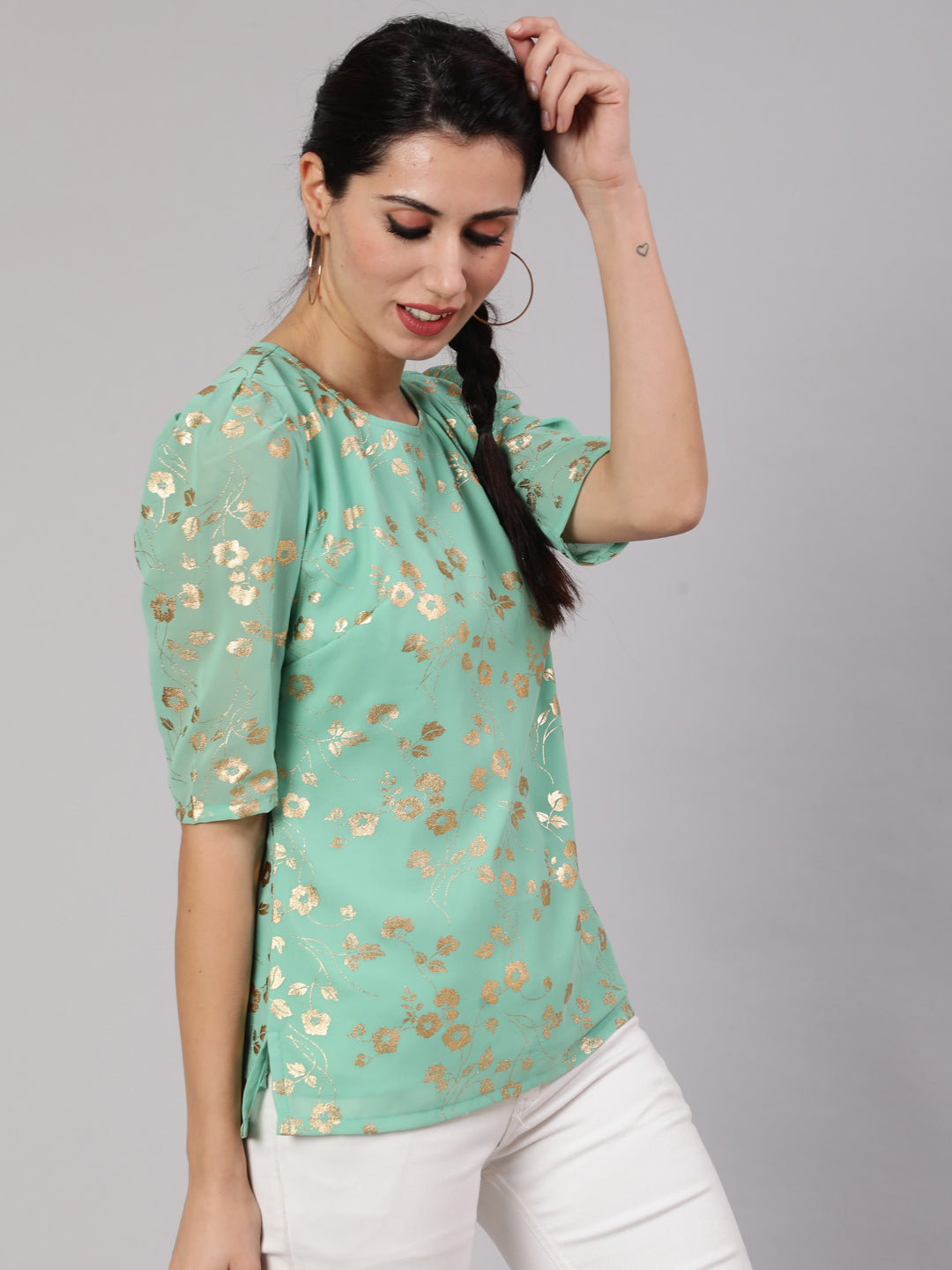 Sea Green Foil Print Top