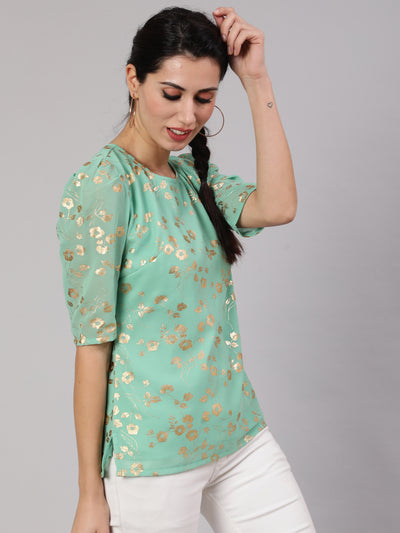 Sea Green Foil Print Top