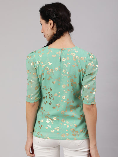 Sea Green Foil Print Top