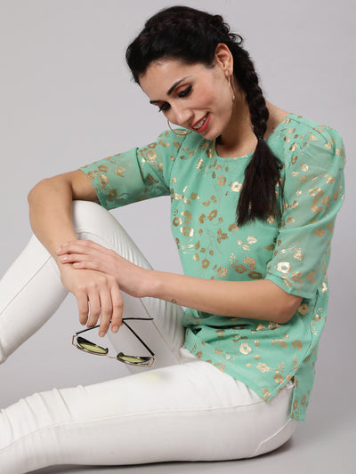 Sea Green Foil Print Top