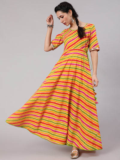 Multicolor Leheriya Print Maxi Dress