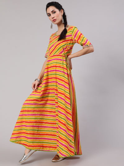 Multicolor Leheriya Print Maxi Dress