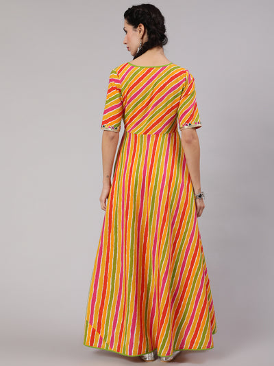 Multicolor Leheriya Print Maxi Dress