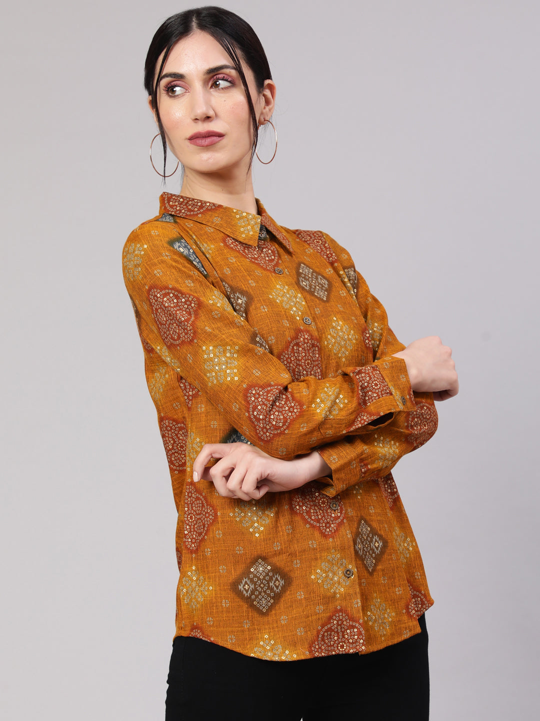 Mustard Bandhani Print Shirt