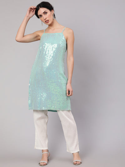 Sea Green Sequin Straight Kurta