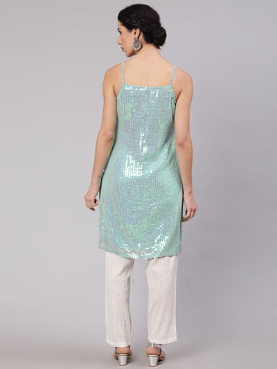 Sea Green Sequin Straight Kurta