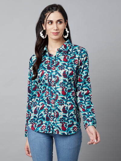 Blue Floral Print Shirt