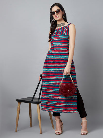 Navy Blue Striped Kurta