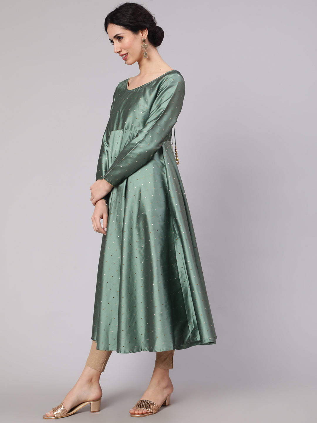 Pastel Green Woven Design Flared Anarkali