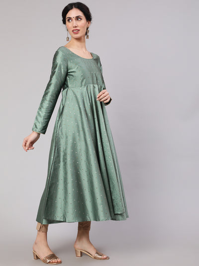 Pastel Green Woven Design Flared Anarkali