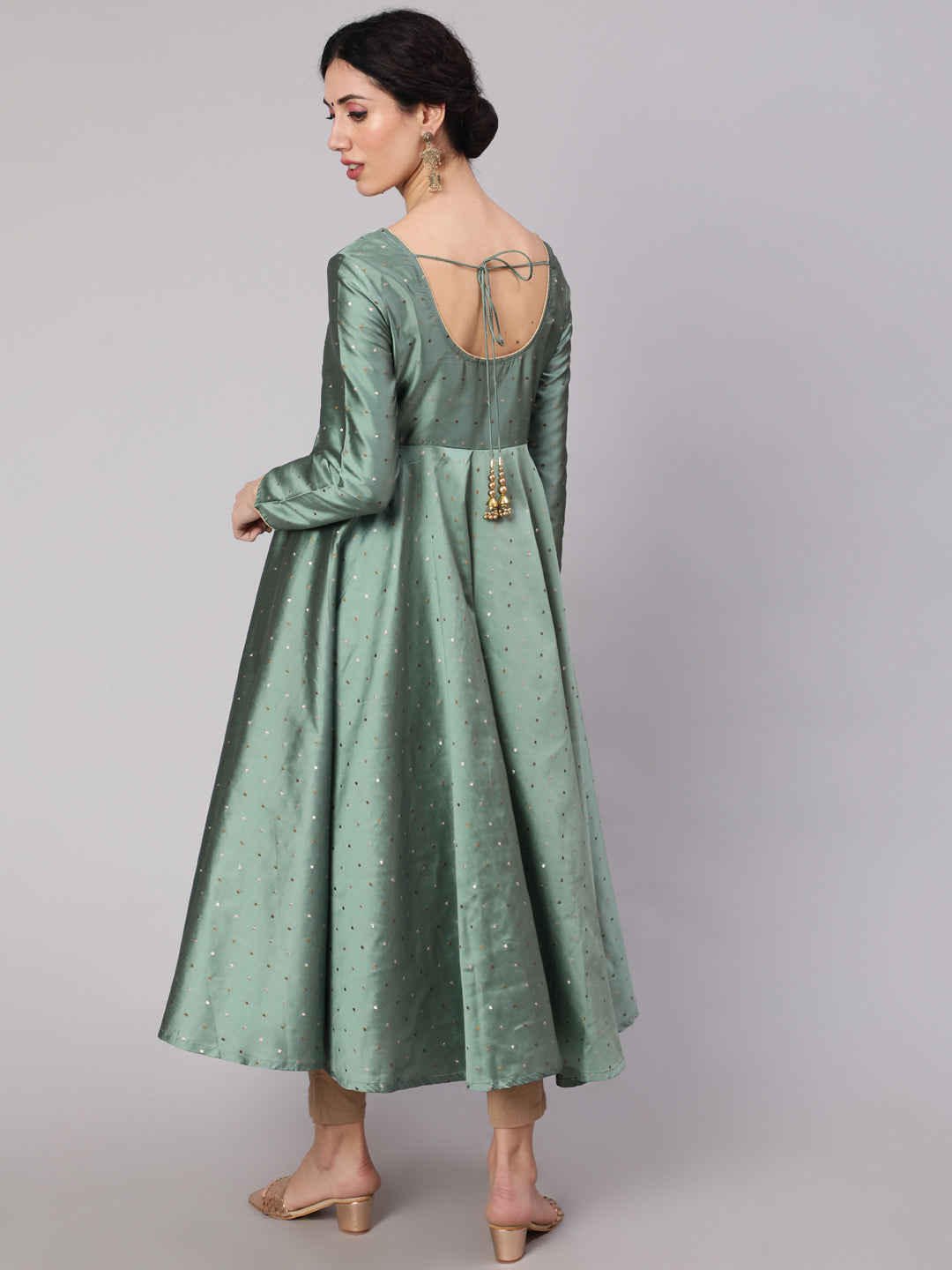 Pastel Green Woven Design Flared Anarkali