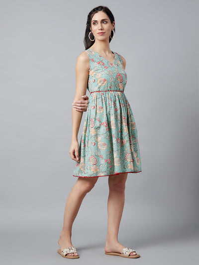 Pastel Green Floral Print Dress