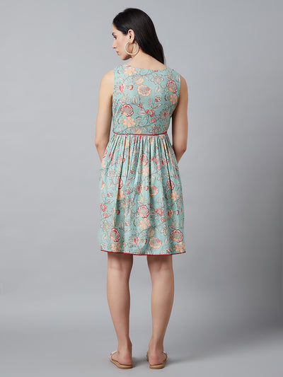 Pastel Green Floral Print Dress