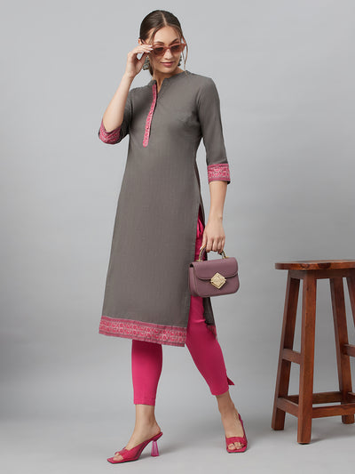 Grey Kurta With Border Details