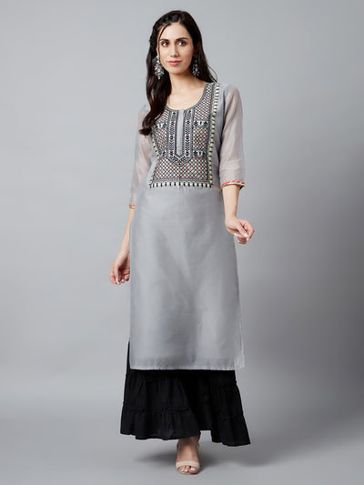 Grey Embroidered Kurta