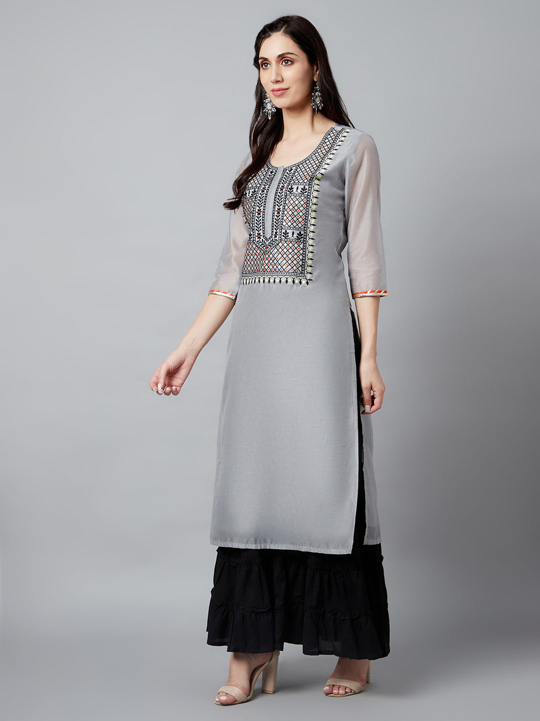 Grey Embroidered Kurta