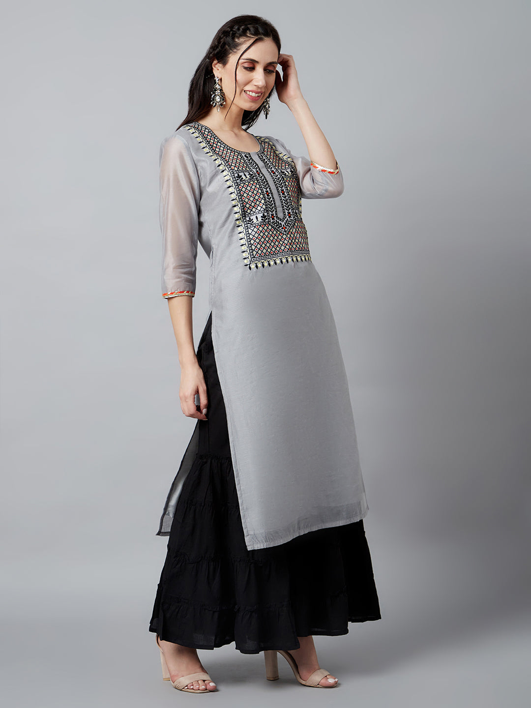 Grey Embroidered Kurta