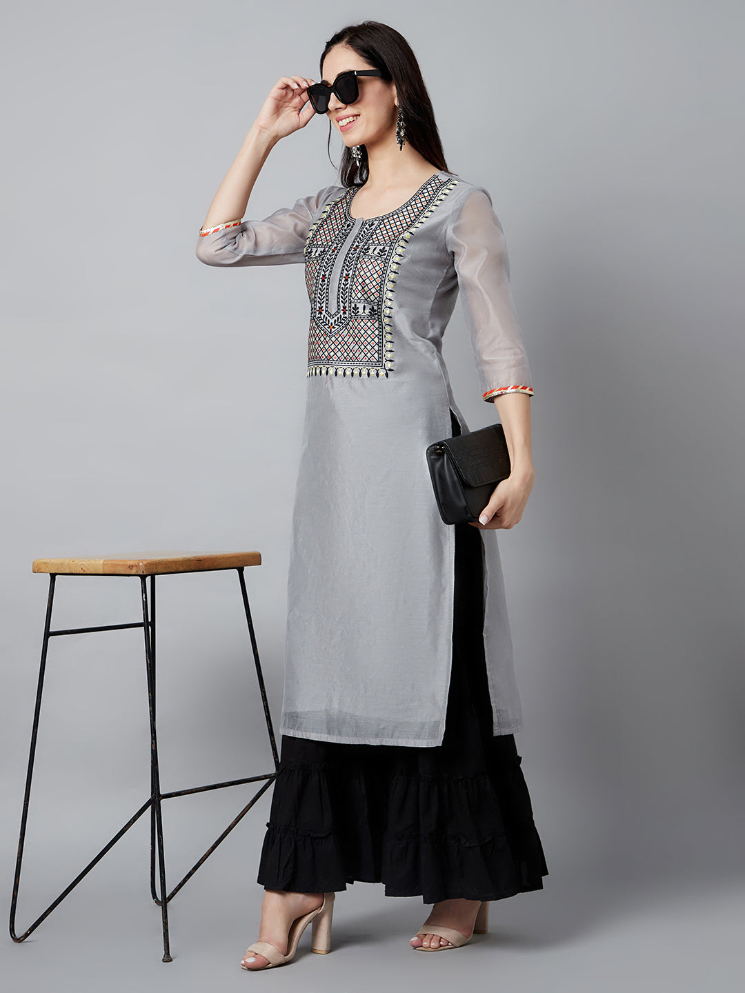 Grey Embroidered Kurta