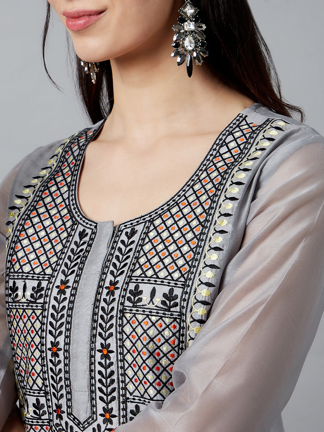 Grey Embroidered Kurta