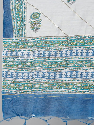 Indigo & Blue Cotton Embroidered Layered Maxi with Dupatta