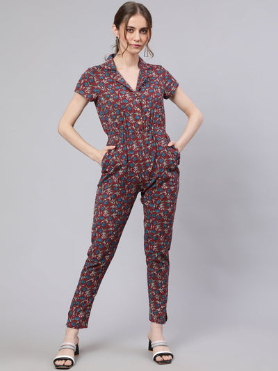 Mother Daughter Combo-Maroon Kantha Work Jumpsuit