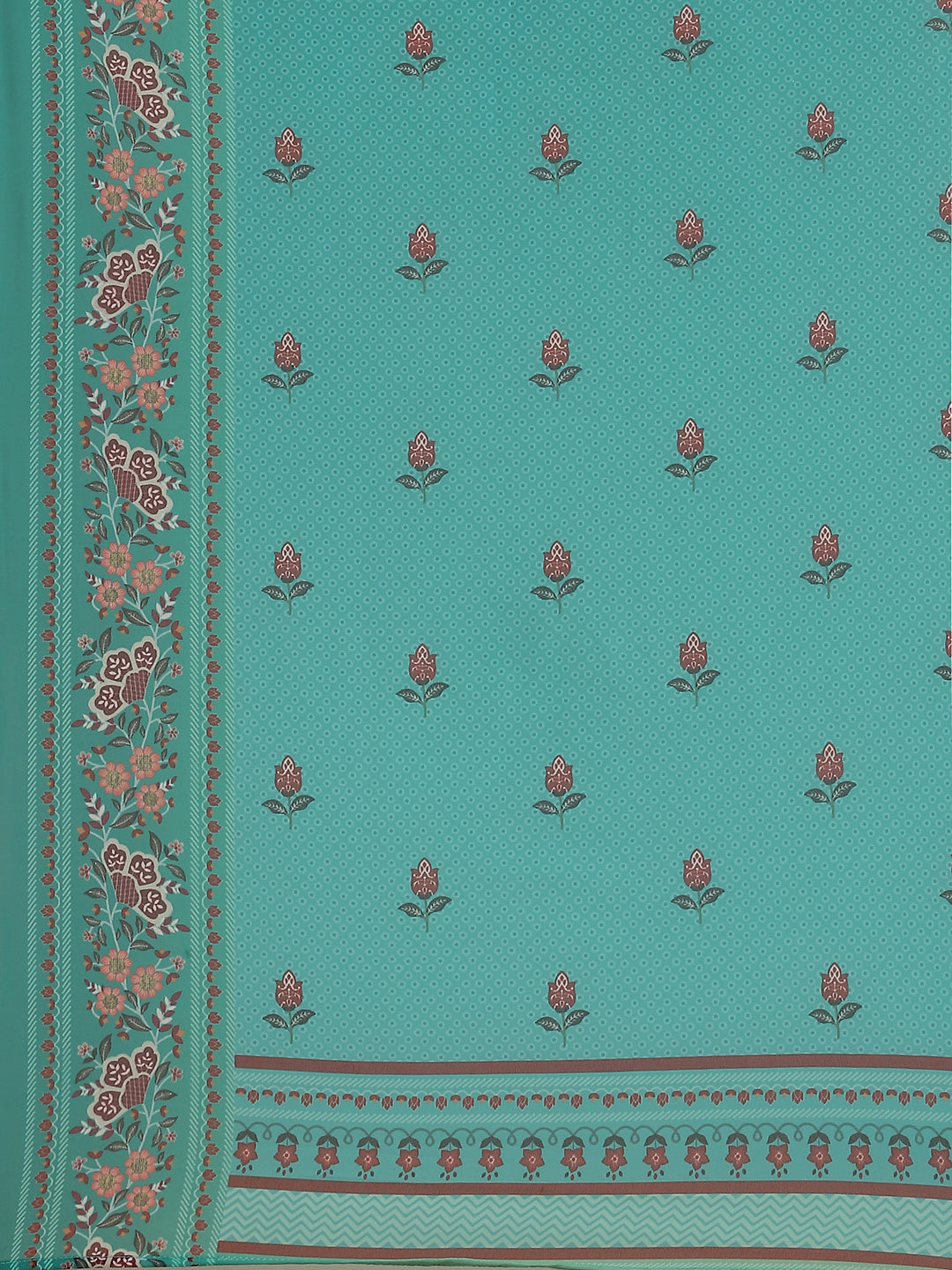 Green Floral Print Saree With Blouse Piece