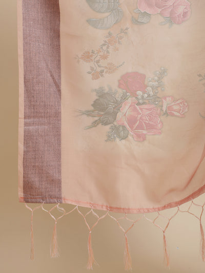 Rose Gold Floral Print Saree With Blouse Piece